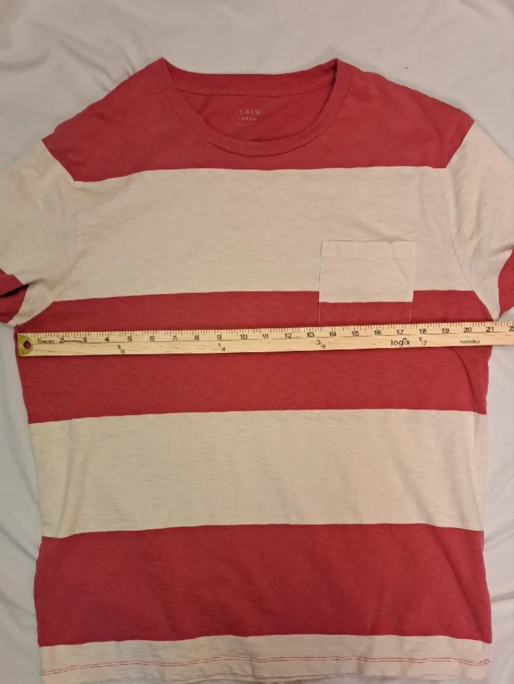 J. Crew Cotton Red & White Striped Pocket Tee Summer 2013 Coastal Preppy Size L